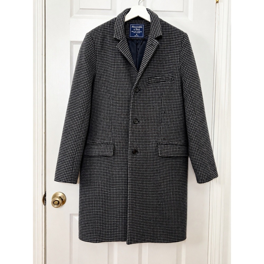 Abercrombie & Fitch Houndstooth Wool Blend Overcoat Quiet Luxury Preppy Classic